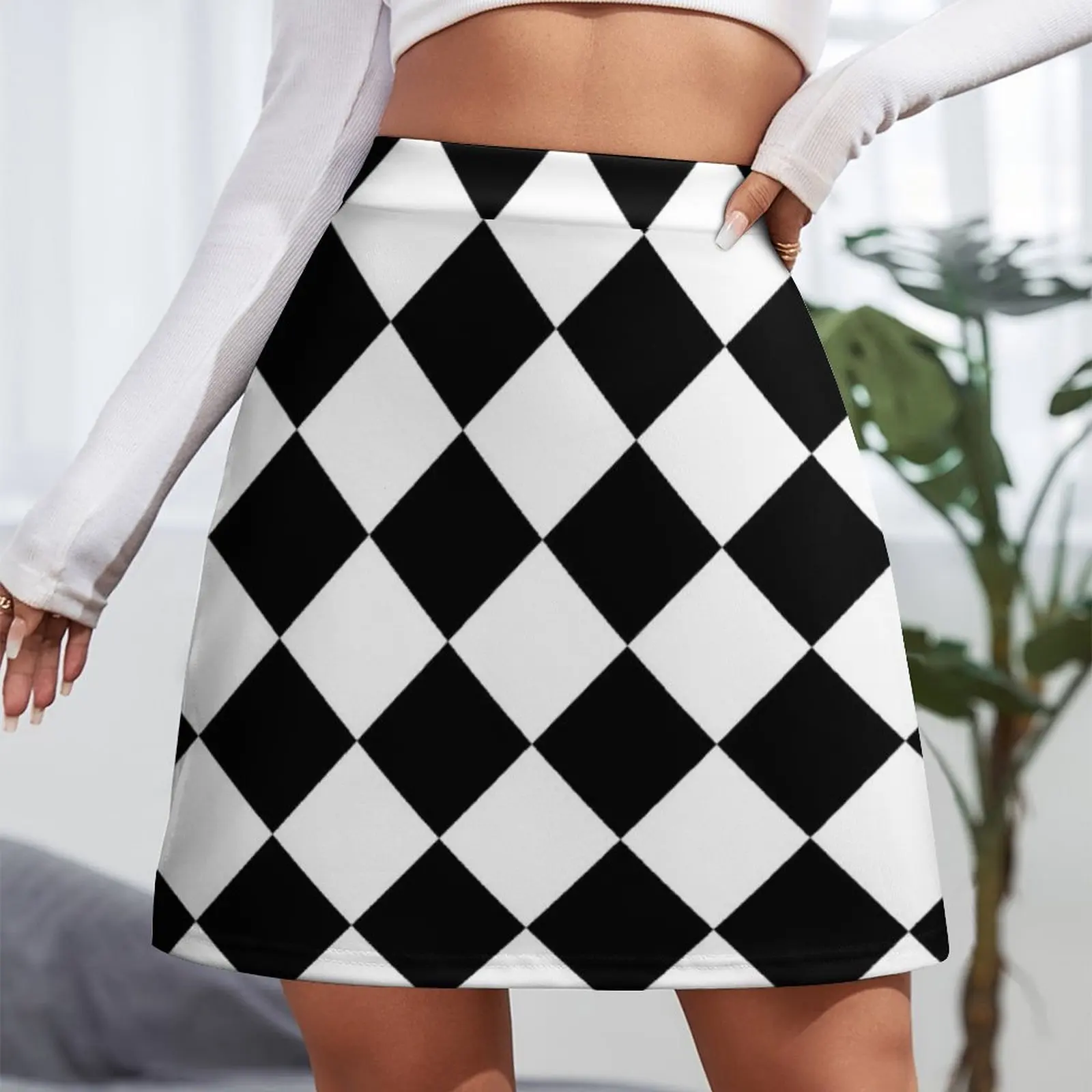 Black & White Diamond Pattern Mini Skirt skirts summer 2023 woman women's golf wear summer midi skirt for women