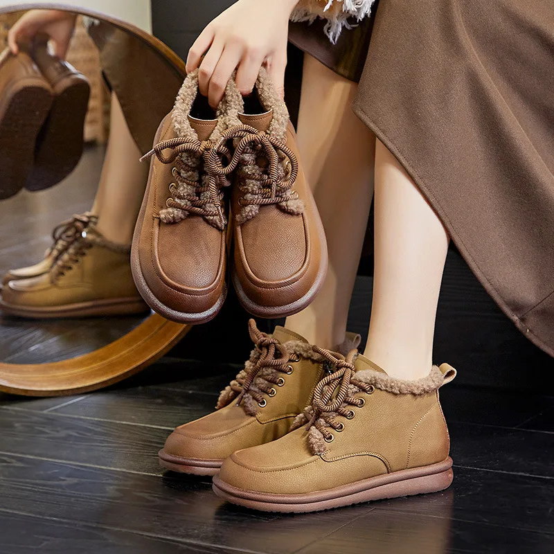 

Genuine Leather Snow Boots for Women Winter New Plush Boots for Children's Casual Versatile Short Fashionable Women's Boats 2023