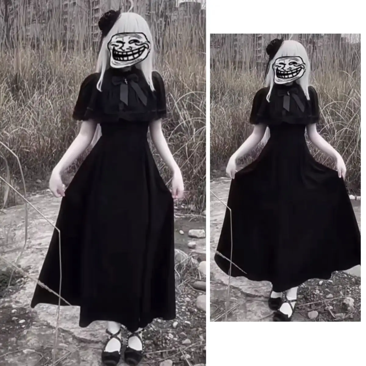 Japanese Gothic Style Retro Black Cape Mid Length Dress Платье Grunge Subcultural Streetwear Punk Black Vestido Y2k