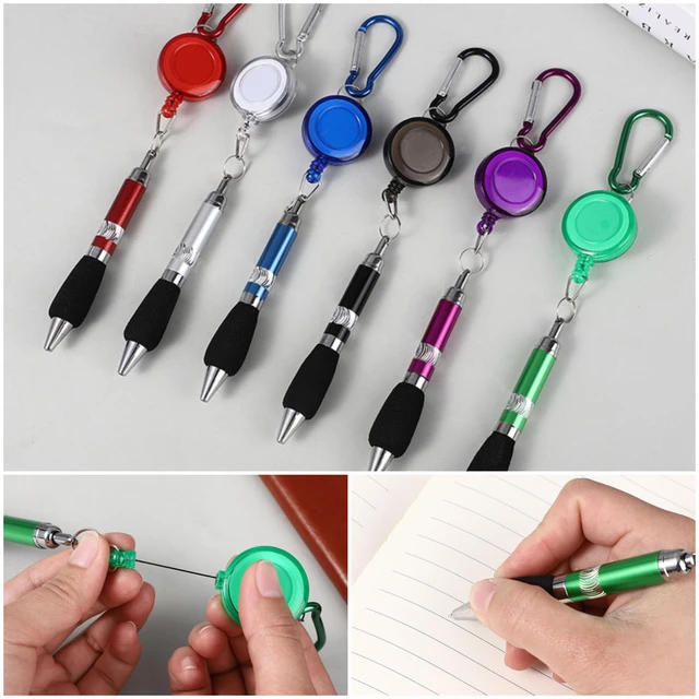 Metal Retractable Badge Reel Clip with Pull Line Pen Student Nurse ID Card  Badge Holder Carabiner Key Chain Writing Pen - AliExpress