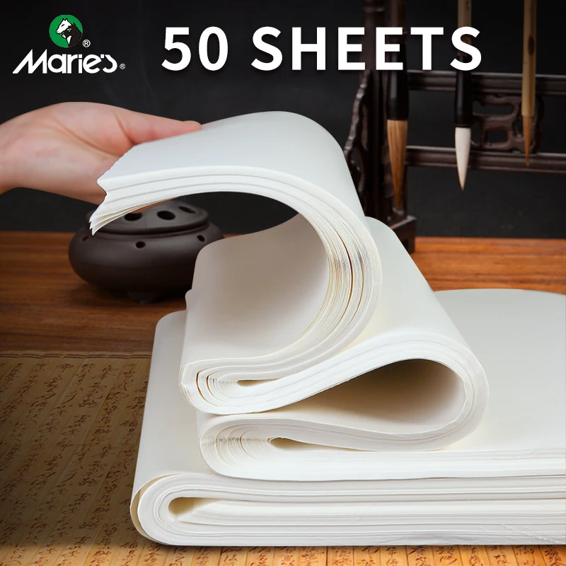 LSHY Drawing Paper Raw Xuan Paper Maobian Watercolor Half Ripe Rice Paper Antique Style For Kids Chinese Japaness Kanji Calligraphy Painting Practice 50 Sheets (40x30cm