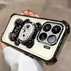 Glitter Plating Transparent Case with Cute Bear Stand for EVA (Black)