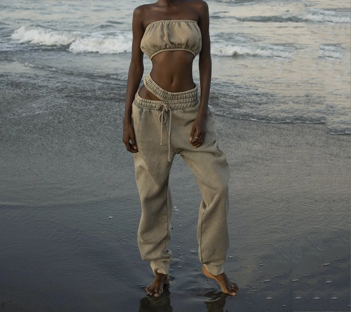Double Waisted Sweatpants Women Gray Loose Casual Wide Leg Trousers Hollow Out Streetwear Vintage Female Clothing Sports Pants