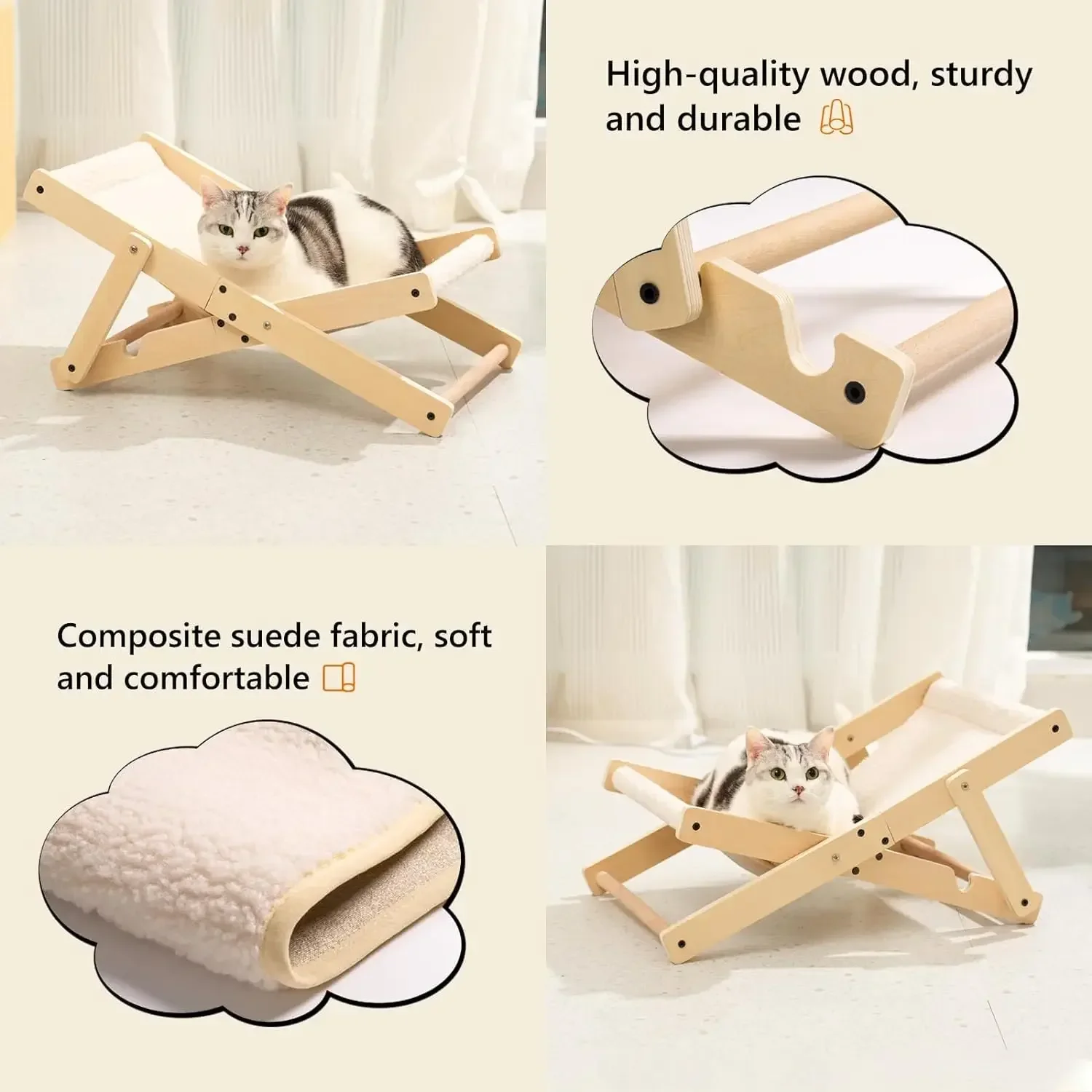 

Bed Cozy Couch Adjustable Mini for Indoor Sofa Cats, Mewoofun Hammock Backrest Cat Elevated Chair Beach