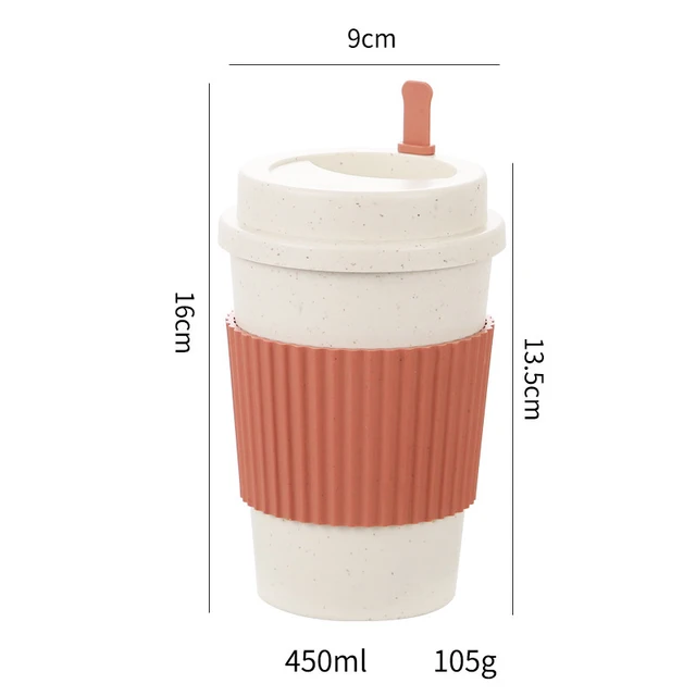 450ML Coffee Cups With Lids Wheat Straw Reusable Portable Coffee Cup