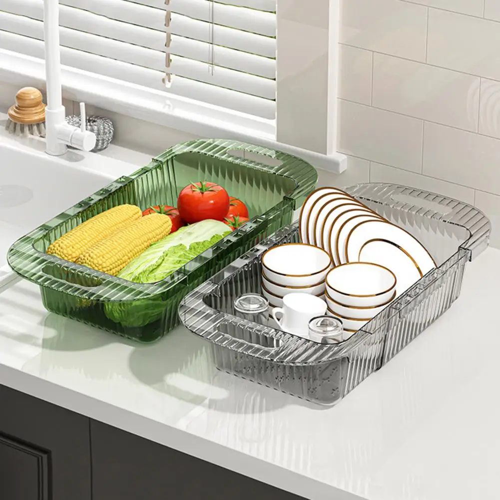 Telescopic Kitchen Sink Drain Basket Large Capacity Adjustable Strainer Sink Fruits Vegetables Washing Basket Dish Drying Rack