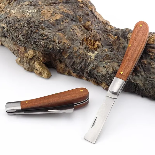 Professional Folding Grafting Knife Plant Grafting Pruning Tools Garden Fruit Tree Cutter Stainless Steel Wooden Handle Knife 2