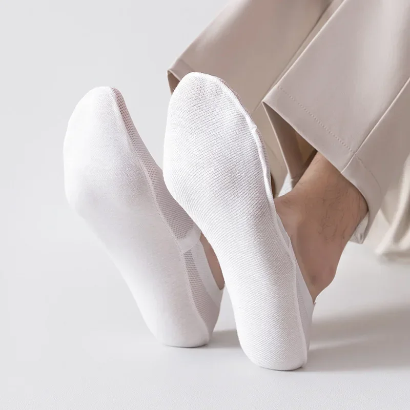Men'S Socks Summer Thin Mesh Breathable Anti-Slip Invisible Shallow Mouth Ship'S Socks Cotton Sole Leisure Low Barrel Stockings