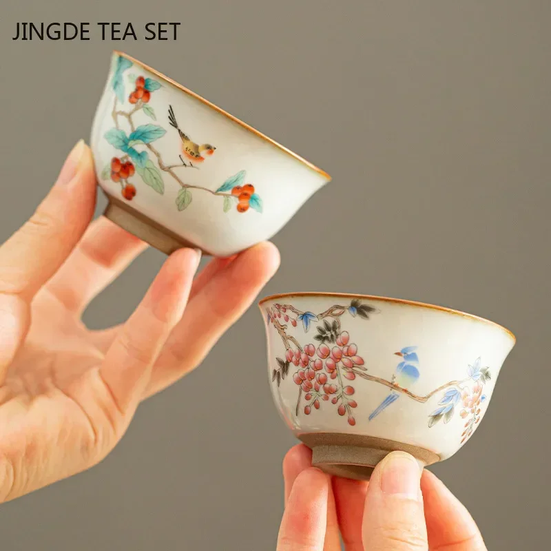 Chinese Ru Kiln Ceramic Teacup Home Boutiques Tea Bowl Handmade Tea Set Accessories Portable Master Cup Tea Table Supplies 90ml