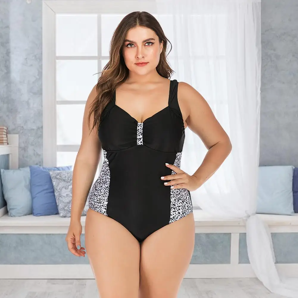 

Wide Shoulder Straps Pads Backless Women Monokini Plus Size Patchwork Color One-piece Bikini Beachwear Bathing Suit Swimsuit