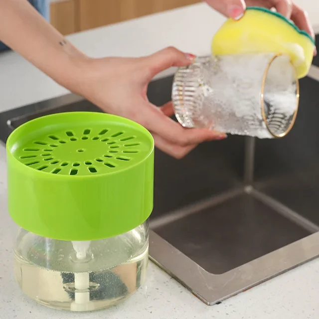 เครื่องจ่ายสบู่เหลวสําหรับห้องครัว เครื่องจ่ายสบู่เหลว เครื่องจ่ายสบู่เหลวในครัวพร้อมที่วางฟองน้ํา ฟองน้ําแคดดี้ เครื่องปั๊มสบู่ 5