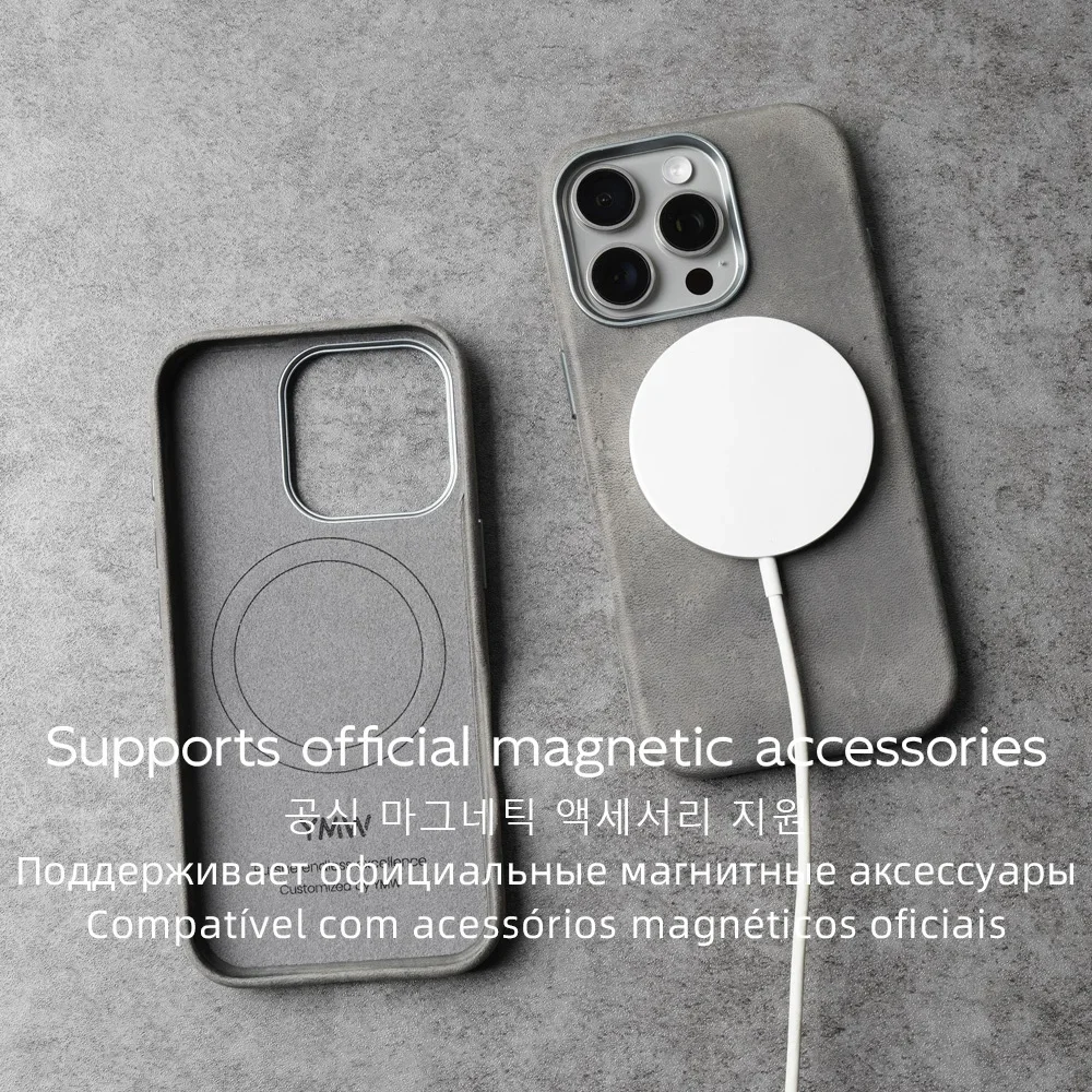 YMW Scars Crazy Horse Genuine Leather Case for iPhone 16 Pro Max 15 14 13 Mini Magnetic PULL-UP Frosty Cowhide Phone Cover 4