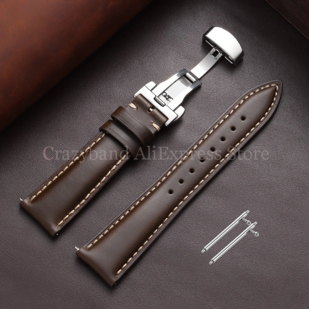 Premium Oil Wax Discoloration Calf Leather Watch Strap with Butterfly Buckle