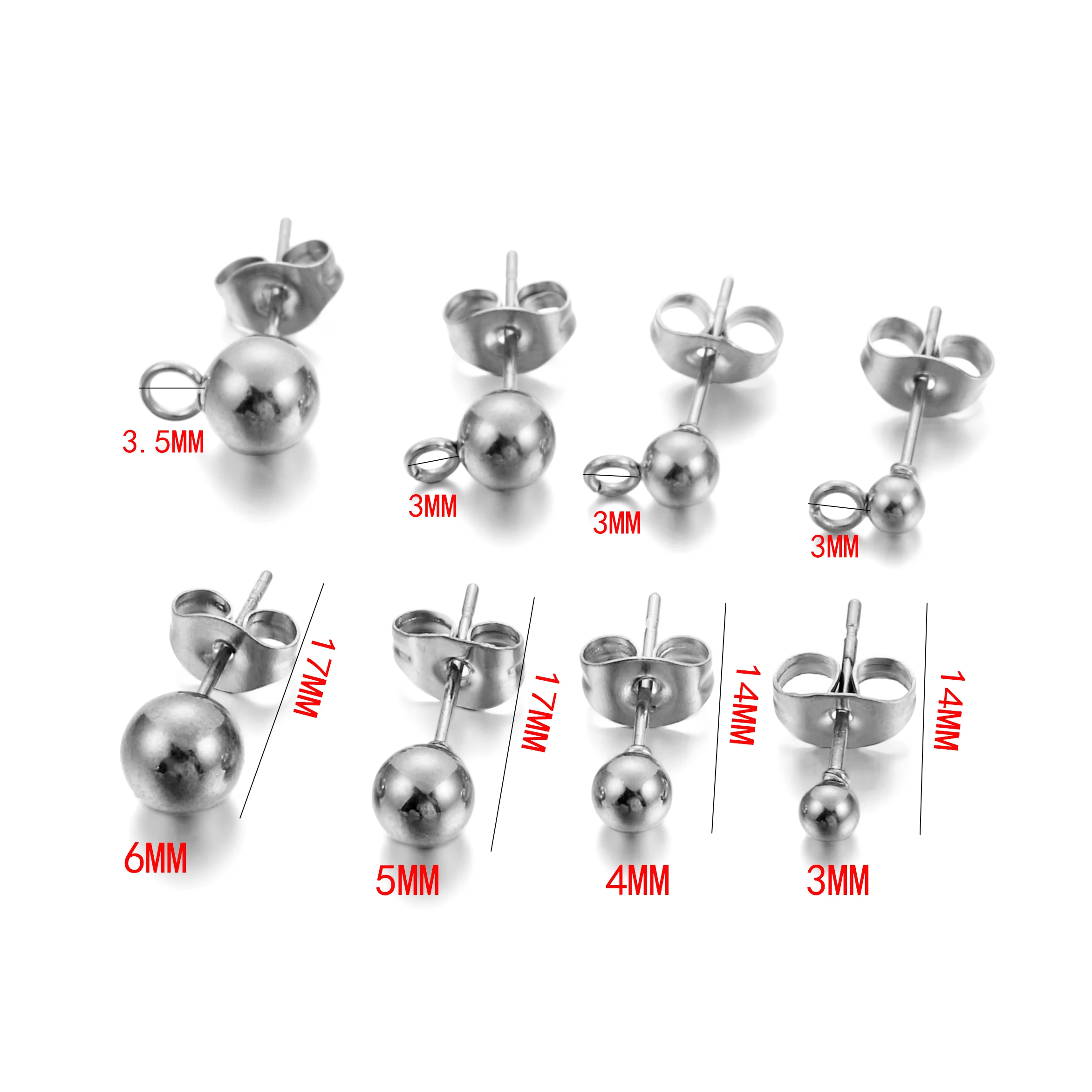 100 Paires Posts Boucles D’Oreilles Acier Inoxydable + Dos Papillon – Kit Complet DIY 3-8 Mm Argent & Or Pour Bijoux Artisanat