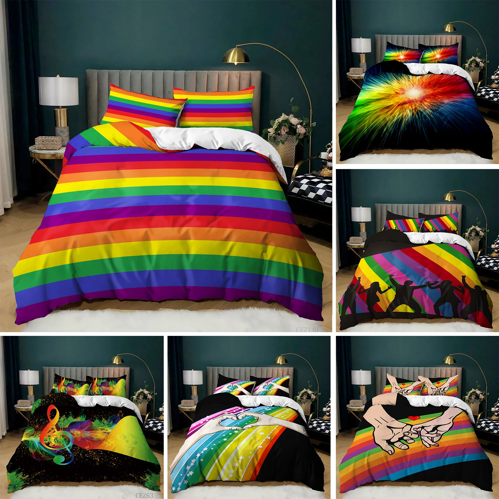 

Rainbow Duvet Cover King/Queen Size LGBT Abstract Rainbow Heart Bedding Set for Girls Women Colorful Lines Soft Quilt Cover