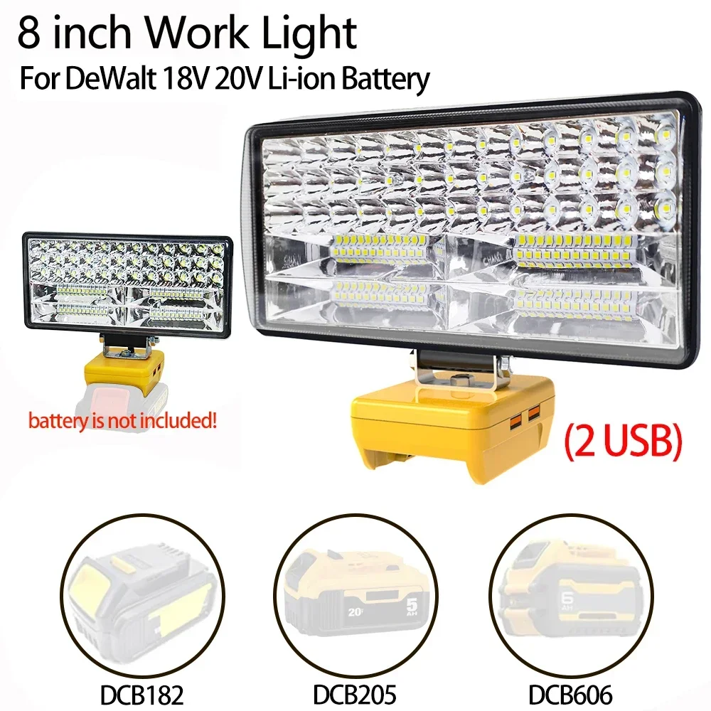 8 Inch Car LED Work Light Flashlight Electric Torch Spotlight For Dewalt DCB206 DCB606 18V 20V 60V Li-ion Battery USB Power Bank Led Flashlight Led Lights Led Work Light Work Light