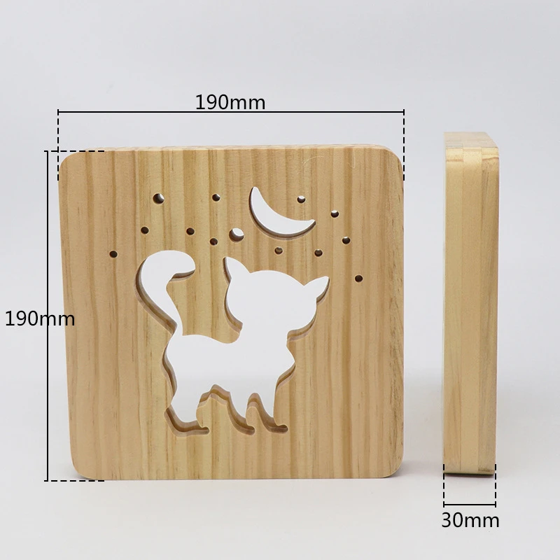 Wooden Craft USB Night Light Creative Dog Paw Cat Deer 3D Hollow Animal Children\'s room Bedside Decoration Table Lamp Kids Gift