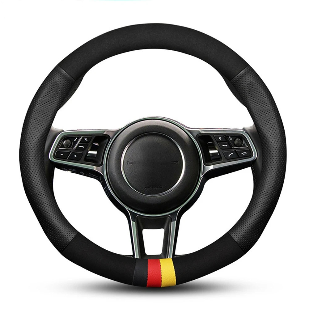 

Premium Genuine Leather Steering Wheel Cover Cowhide Steering Protector For_Porsche/Macan/Cayenne/911/Panamera/718 38cm