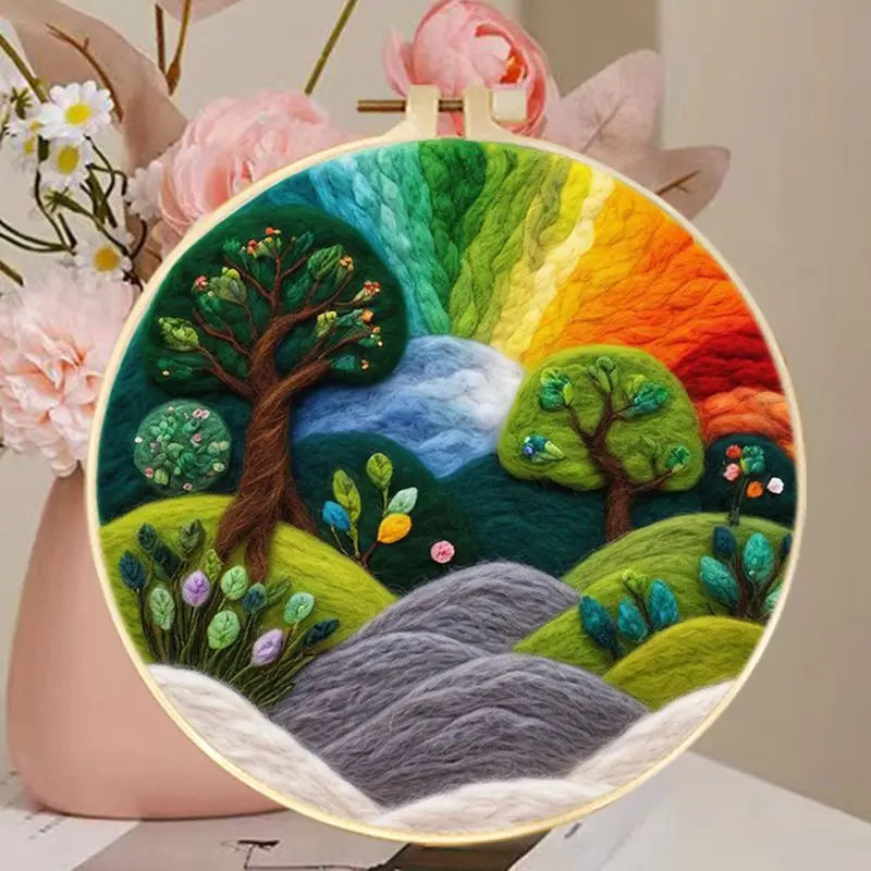 Felting Needle Kit Colorful Mountains Felting Needles With Frame Needles Painting Kit Diy Package Wool Paintings