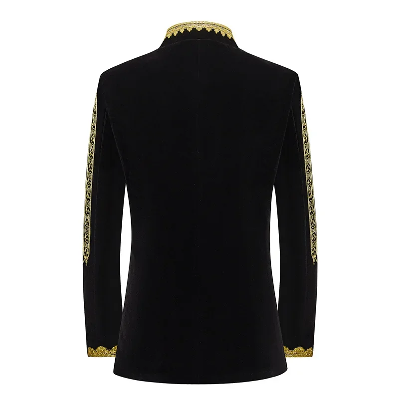 Fashion Men Luxury Embroidered Suit Slim Fit Cardigan Jacket Male Court Wedding Banquet Party Dress Standing Collar Coats