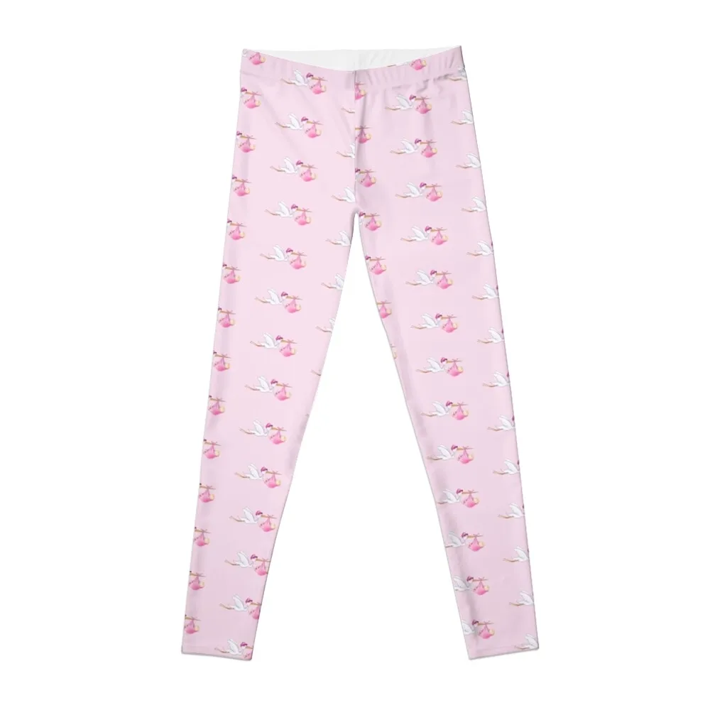 

Baby girl carried by stork new baby art Leggings Female legging pants Sports pants for Women's sportswear Womens Leggings