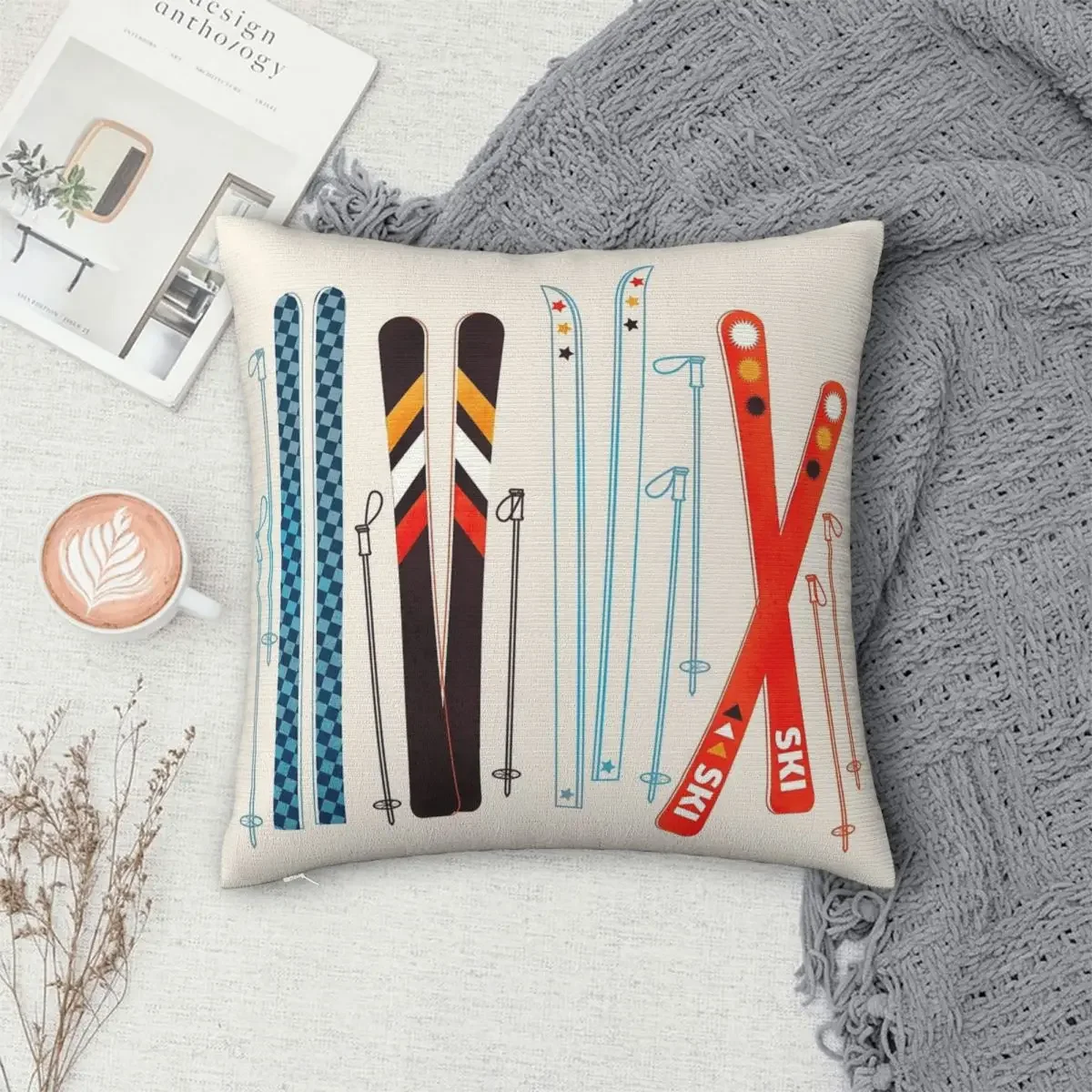 

Colorful Retro Ski Illustration Pillowcase Polyester Pillows Cover Cushion Comfort Throw Pillow Sofa Decorative Cushions Used