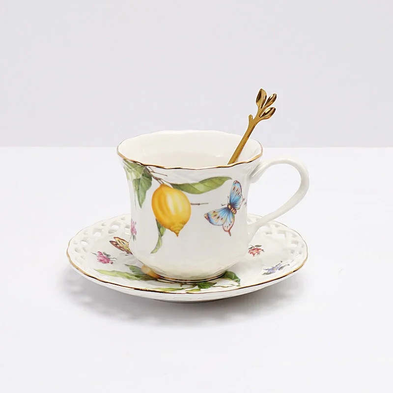 Ceramic Dinner Plate Set with Lemon Pattern for Western Cuisine