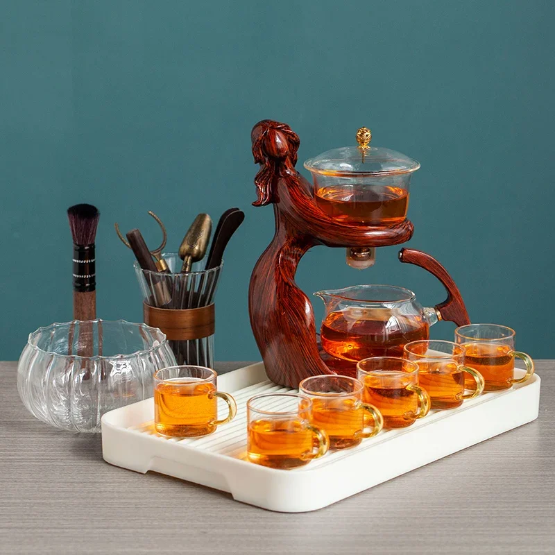 Making Kungfu Teapot Teacup Automatic Set Heat-resistant Glass Holder Base infusers Tea Ware