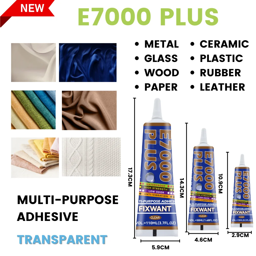 E7000 PLUS Strong กาวอเนกประสงค์ E-7000 อัพเกรดผ้าหนังโลหะพลาสติกกันน้ํายืดหยุ่น DIY Craft กาว 1