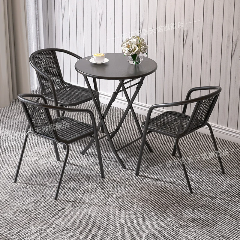 

Folding Round Table Simple Modern Balcony Chair Combination Tea Table Dining Chair Tuinmeubelen Garden Furniture Sets WK50HY