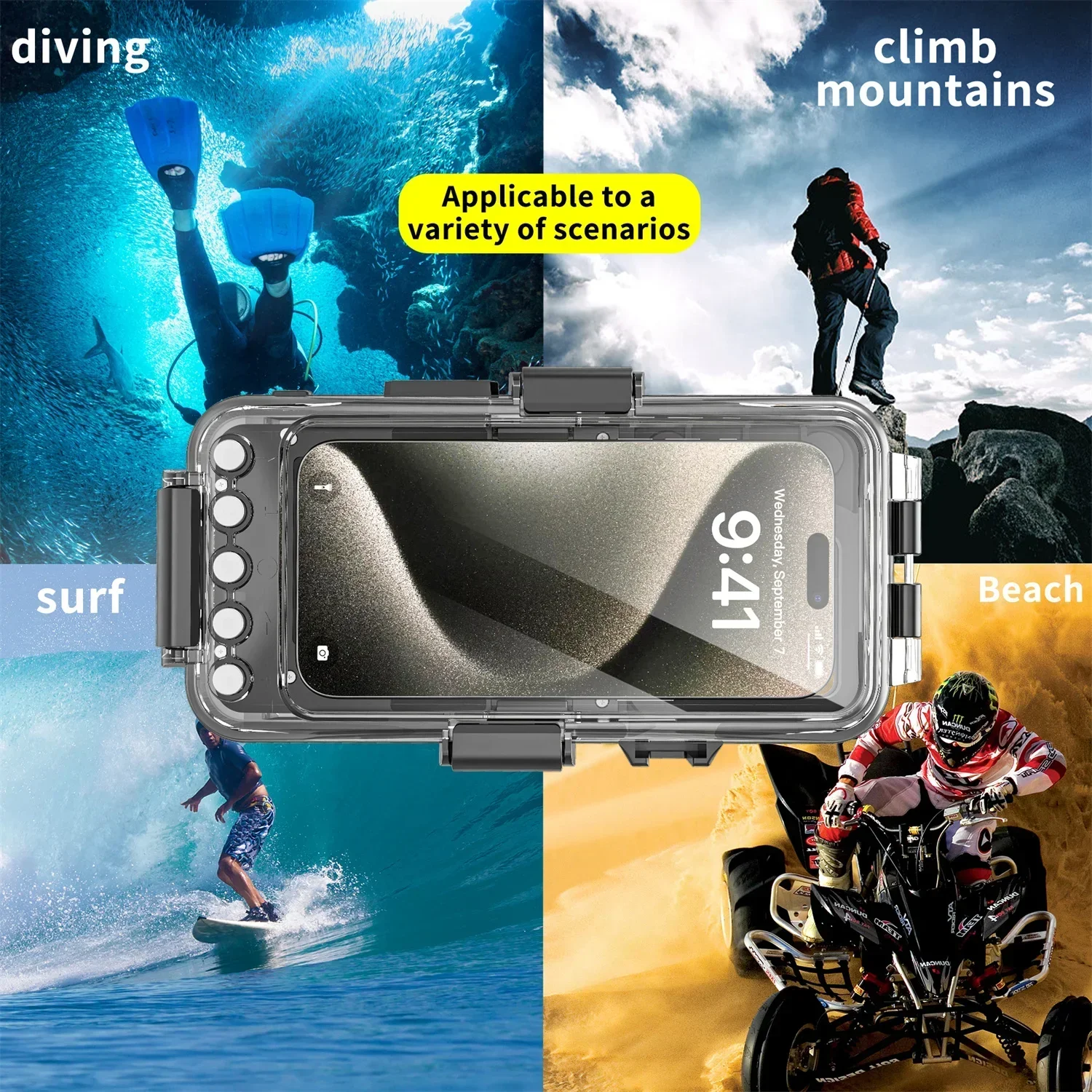 SHELLBOX Underwater Diving Phone Case – Waterproof For IPhone 15/14/13/12/11 & Samsung S24/S23 – Gray/Orange