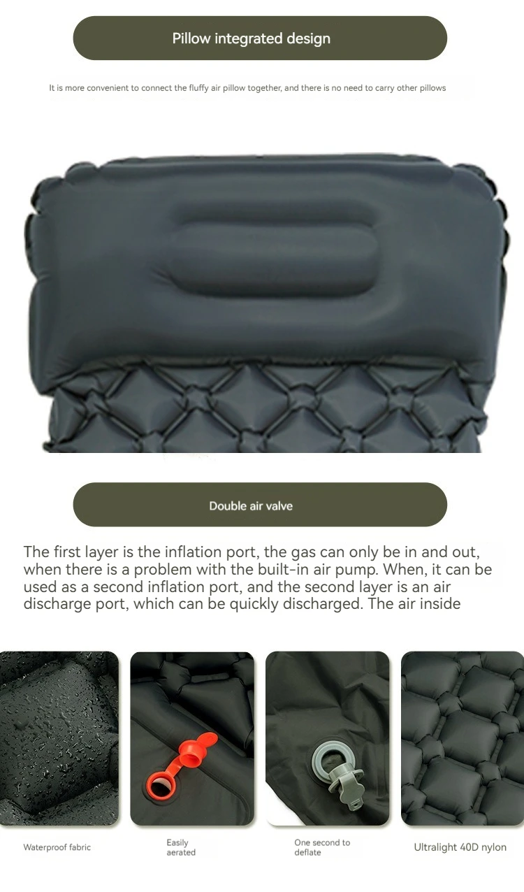 Description Picture 3 of itemOutdoor Camping Inflatable Mattress Sleeping Pad With Pillows Ultralight Air Mat Built In Inflator Pump Hiking