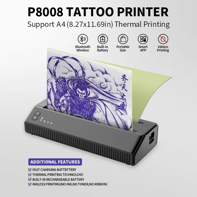 Impresora térmica de transferencia de plantillas de tatuaje, dispositivo  inteligente inalámbrico, Bluetooth, A4, portátil - AliExpress