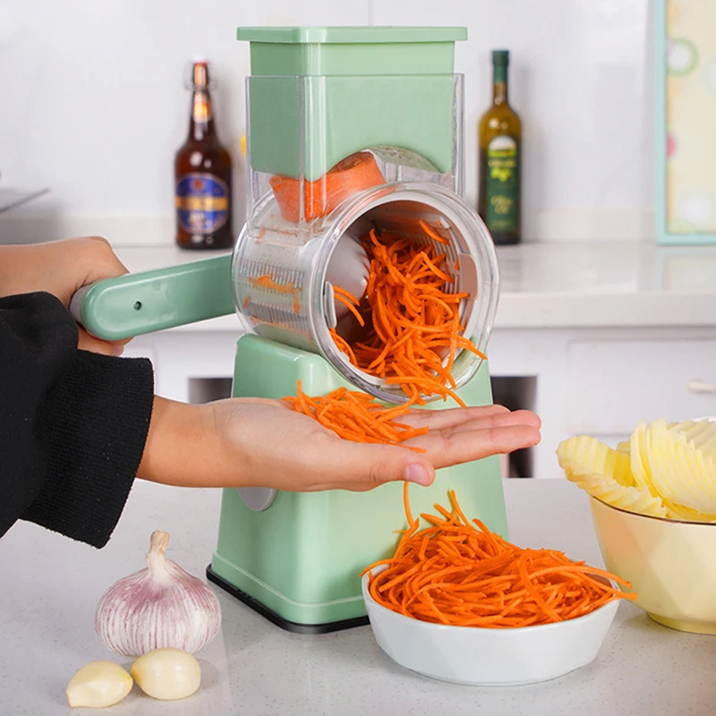 XinM Rotary Cheese Grater With 3 Blades - Mandoline Slicer With Suction Cup Base & Handle - View #6