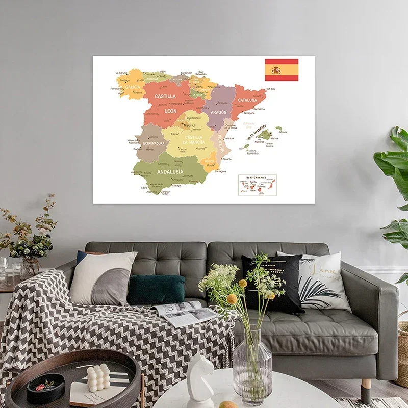 Spray Spain Map in Spanish 100*70cm Prints Wall Poster Picture Home Decoration Children Travel School Supplies Mapa de Espa&ntilde;a