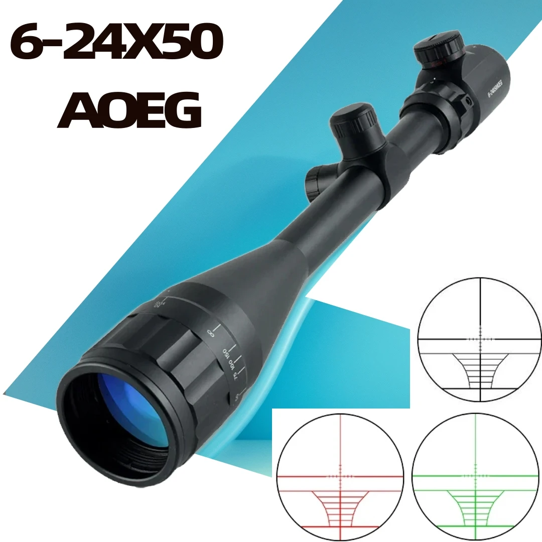

Optical Rifle Sight Sniper Airsoft Air Gun Hunting Scope Adjustable Green and Red Dot Light Tactical Riflescope Reticle 6-24X50A