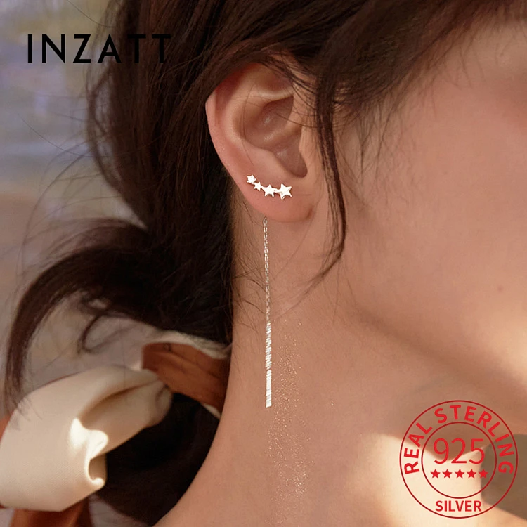 Drop Earrings Real 925 Sterling Silver Zircon Star Tassel For Fashion Women Party Jewelry
