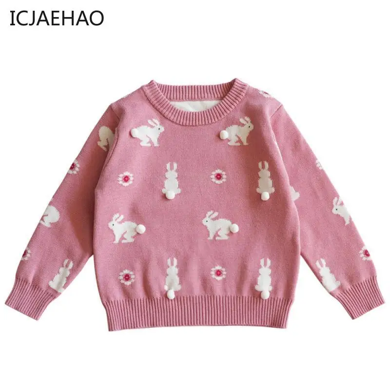 

2023 Kids Girls Sweater Autumn Pullover Tops Pink Clothing Baby Winter Top Rabbit Sweaters Girl Warm Shirt Pull Knitting Clothes