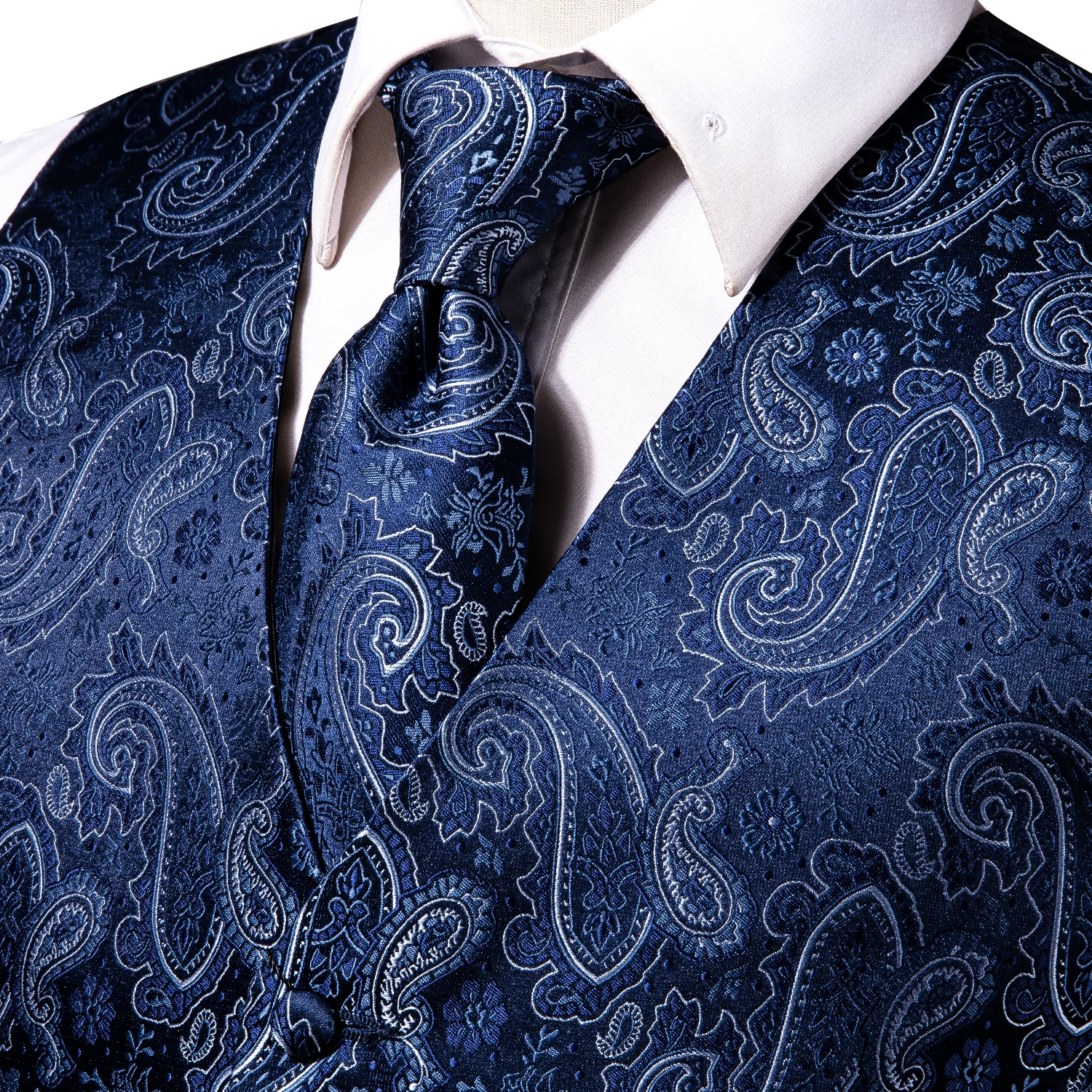 Hi-Tie Navy Blue Mens Vest Formal Silk Paisley Waistcoat Jacket Tie Handkerchief Cufflinks Set For Male Dress Suit Wedding Party dress vests