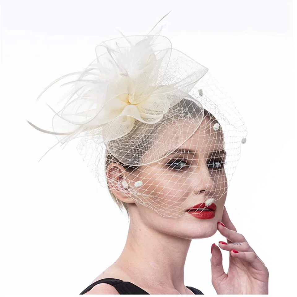 Cappelli da sposa fascinator con fiori alla moda per donna Elegante copricapo da chiesa Fascia per capelli da sera per feste Cocktail Accessori per capelli  200000297