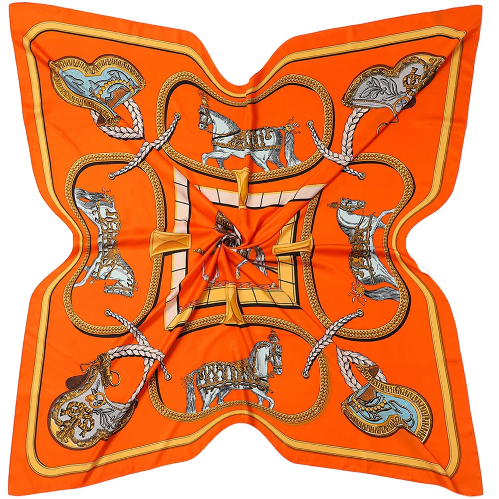 130cm New Design War-horse Brand Square Scarf Women 2023 Twill 100% Silk Scarf Fashion Shawl Bandana Kerchief Scarves For Ladies 2