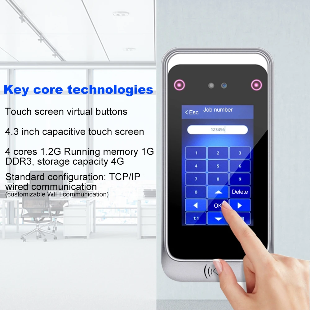 TCP/IP Dynamic Face Recognition RFID Access Control Terminal 4.3inch Screen Time Attendance Device 2000 User HD Camera