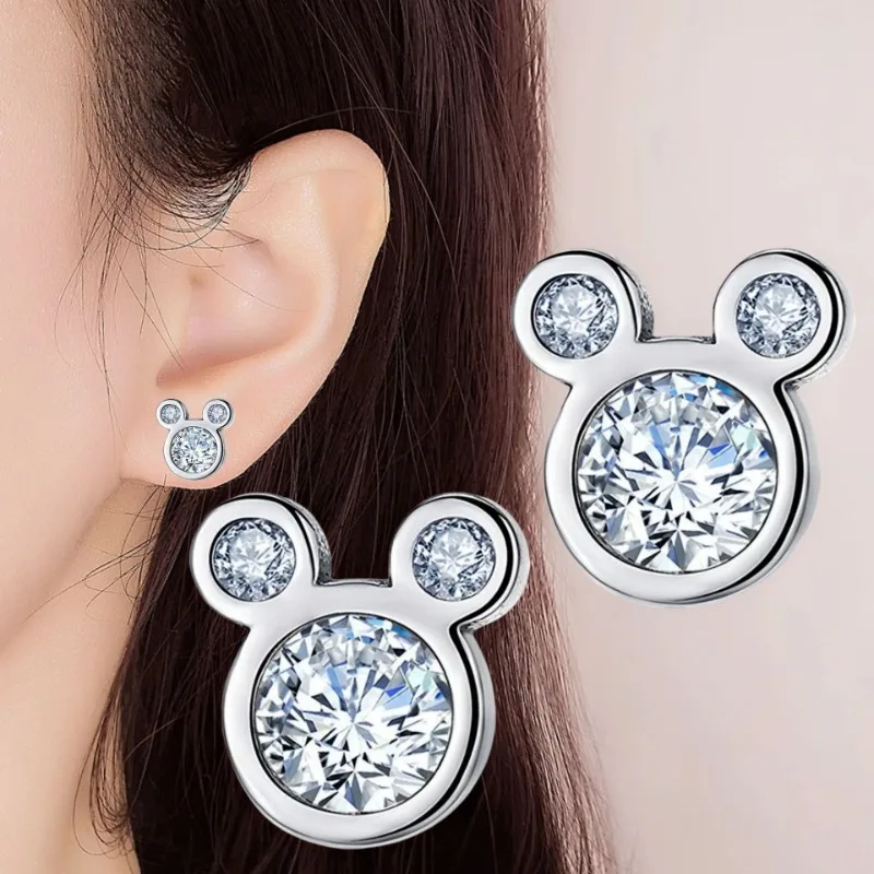 Disney Cartoon Mickey Mouse Earrings 925 Silver Mickey Earrings Anime Figures Girls Fashion Jewelry Christmas Birthday Gifts