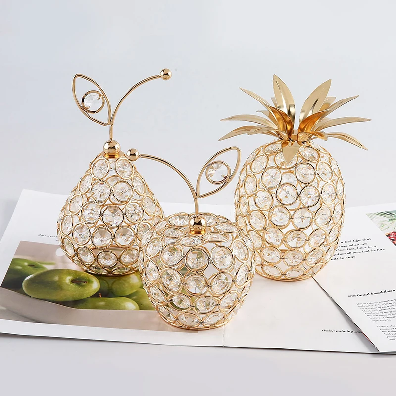 

3D Rhinestone Crystal Pear Apple Ornaments Household Wedding Decor Gifts Bling Shiny Rhinestone Crystal Desk Tabletop Decoration