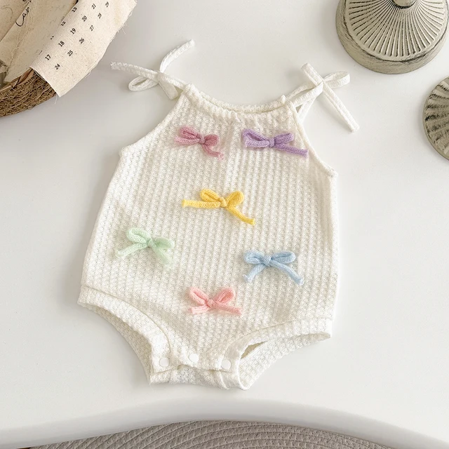 Summer Baby Bubble Romper Newborn Girl Clothing Colorful Bow Tie Strap Jumpsuit New Shorts Crawling Children 0-18M Casual 1