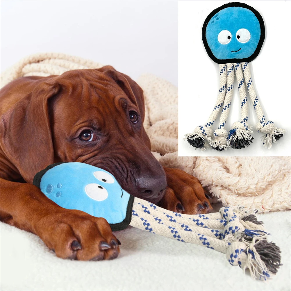 

Bite Resistant Plush Sound Octopus Pet Chew Toy Dog Interactive Play Cotton Rope Trainning Toys Puppy Teeth Cleaning Molar Toys