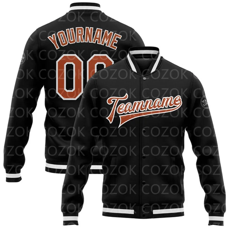 Custom Black Cyan 3D Printed Baseball Button Jacket Bomber Full-Snap Varsity Letterman Jacket