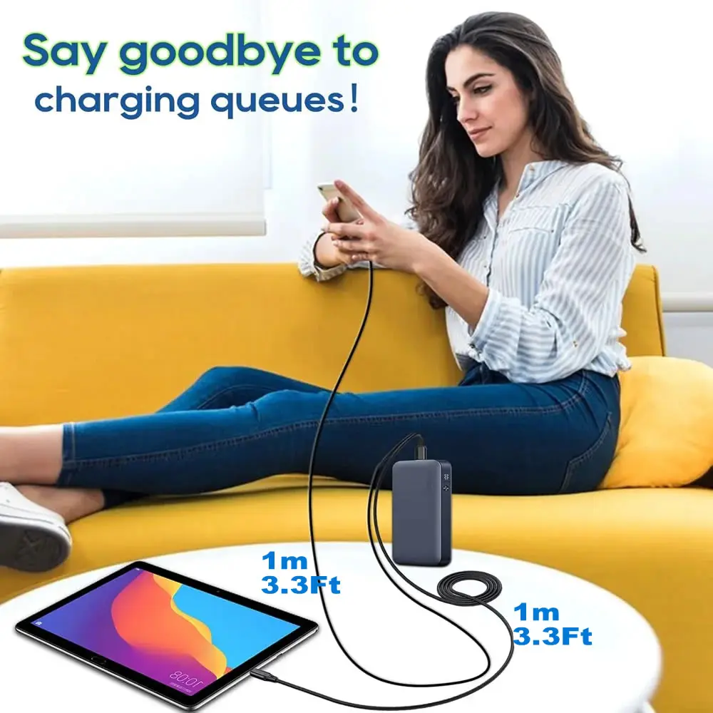 2in1 USB A/C - 듀얼 USB C 케이블 멀티 타입 C 분배기 케이블 짧은 1입력 2출력 USB 타입 C 충전 케이블 (2개 기기 충전용)