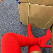  Autumn High Heels Shoes Female Thin Heel Ankle Women Boots Women Sock Boots Sexy Knitting Stretch Boots Botas Zapatos Mujer 2022 