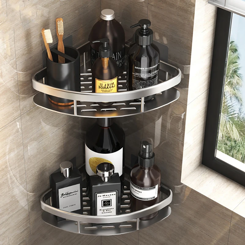 

Bathroom Shelf Without Drilling Makeup Organizer Mental Corner Shelf Shower Wall Rack Shampoo Storage Shelf Bathroom Organizer